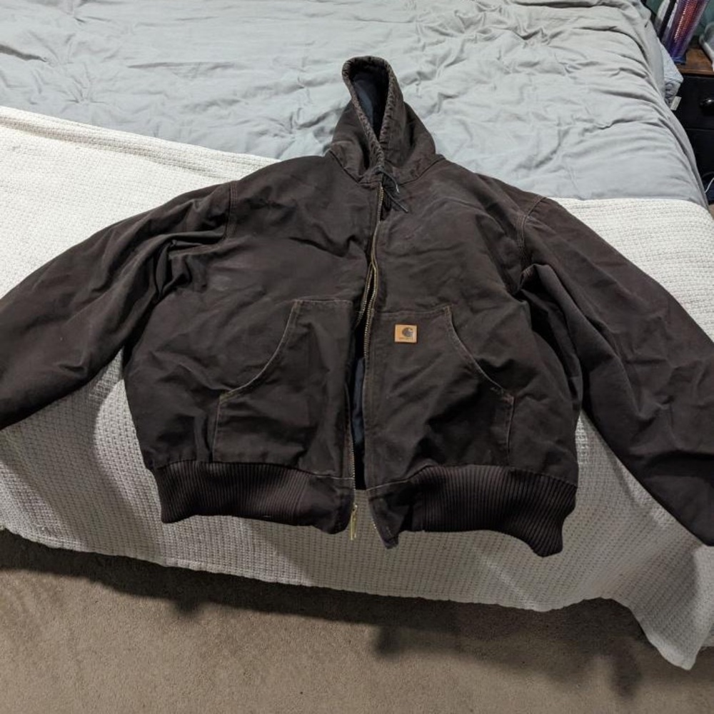 Carhartt Black Distressed Lined Hooded Jacket